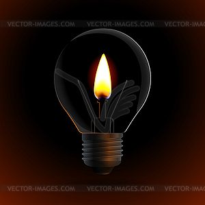 Lightbulb with fire candle on dark background - color vector clipart