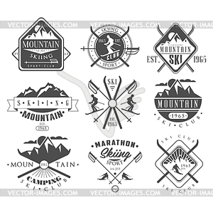 Vintage Skiing Labels and Design Elements Set - vector image