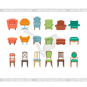 Furniture for Sitting. Chairs, Armchairs, Stools - vector image