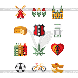 Netherlands Symbols and Landmarks Set - vector image