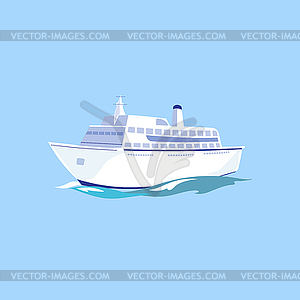 White Passenger Ship on Water - vector clip art