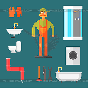 Plumber and Equipment - vector clip art