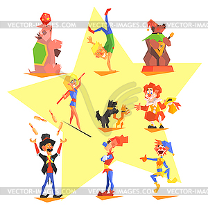 Circus collection with carnival, fun fair, icons - vector image