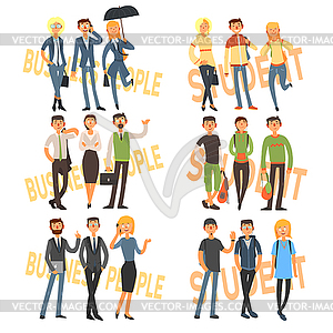 Group Cartoon Business People and Students. Set - vector image