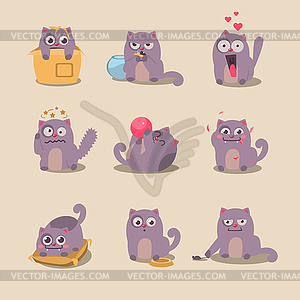 Набор милый мультяшный Кот в разных позах - векторный клипарт Royalty-Free