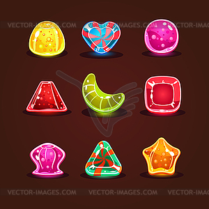 Set of bright colorful glossy stones with sparkles - vector clipart
