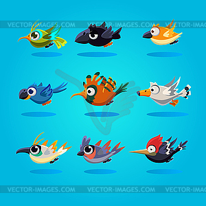 Funny Cartoon Birds, - vector clipart