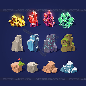 Set of Cartoon Stones and Minerals - vector image