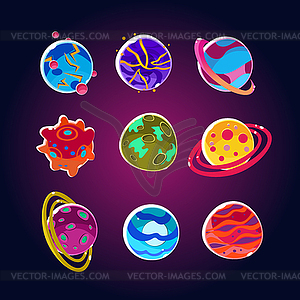 Comic Planets And Space Asteroids Set - vector image