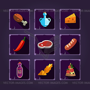 Resource Icons for Games. Food and Potions - vector image