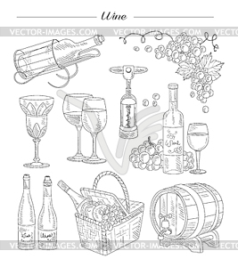 Wine and Accessories, Set - vector clipart