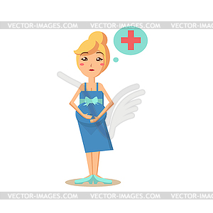 Pregnant Woman Thinking of Medicine - vector clip art