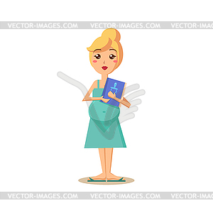 Pregnant Woman Holding Book - color vector clipart