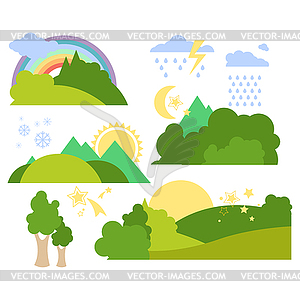 Summer Forest Flat Background Set - vector image