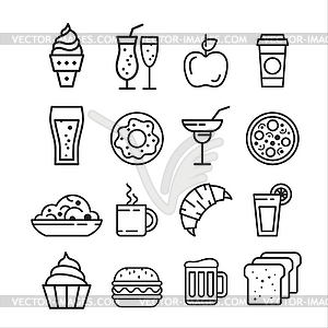 Fast junk food icons set - vector clipart