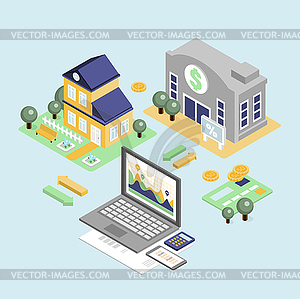 Bank Credit and Home Loan Concept with Isometric - vector image