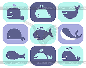 Collection of Whale Icons - stock vector clipart