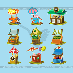 Stalls with Food in Style an Isometric - vector image