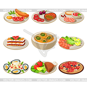 Set of Food Icons European lunch - vector EPS clipart