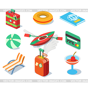 Travel Objects Icon Set Flat 3d Isomectric Modern - vector image
