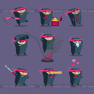 Collection of Cute Cartoon Ninja - vector image