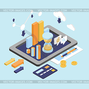 Flat 3d Isometric Business Finance Analytics, - vector clip art