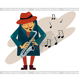 Saxophonist Playing Love Melody - vector image