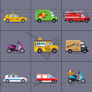 Of various urban and city cars, vehicles - vector image