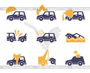 Car Insurance Icons in Flat Style - vector image