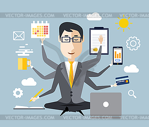 Businessman With Multitasking - vector EPS clipart