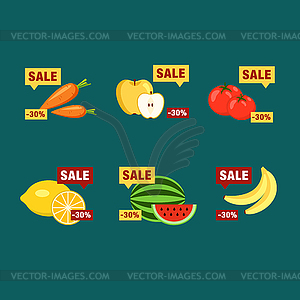 Supermarket Food Products With Price Labels - vector clipart