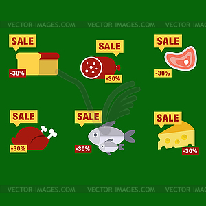 Supermarket Food Products With Price Labels - vector clipart