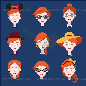 Fashion Girls in Head Accessories Set - vector clipart