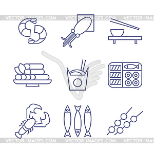 Seafood Icons, Thin Line Style, Flat Design - vector clip art