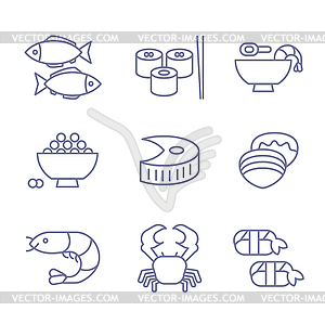 Seafood Icons, Thin Line Style, Flat Design - vector clip art