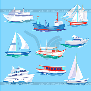 Set of Sea Ships Water Carriage and Maritime - royalty-free vector clipart