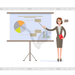 Businesswoman Presenting Pie Chart on Screen - vector clipart / vector image