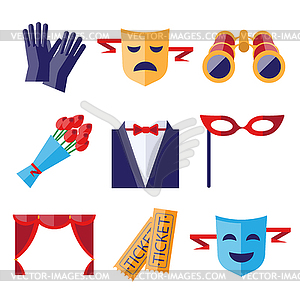 Theater Performance Decorative Icons Set - vector image
