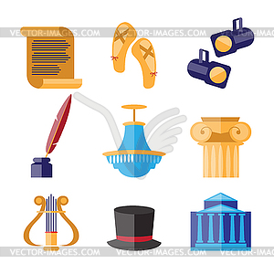 Theater Performance Decorative Icons Set - vector clipart