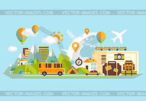 Travel Banner Flat - vector clip art