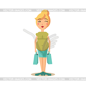 Pregnant Woman with Shopping Bags - vector clip art