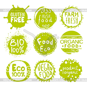Green Eco Food Lables Set - vector clipart
