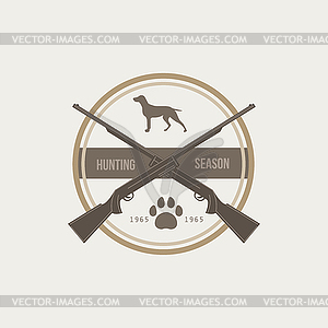 Hunting Vintage Emblem with Guns and Dog - vector clip art