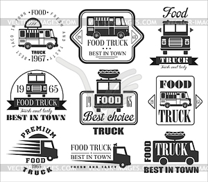 Food Truck Emblems, Icons and Badges - vector image