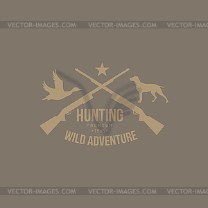 Hunting Vintage Emblem with Guns and Dog - vector clipart / vector image