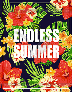 Tropical Background with Endless Summer Lettering - vector clip art