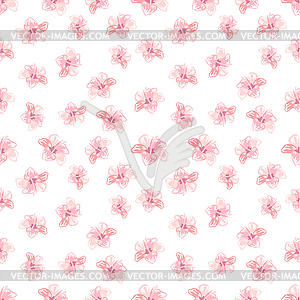 Hibiscus Flowers Pattern, Hand-Drawn Pattern - vector clipart