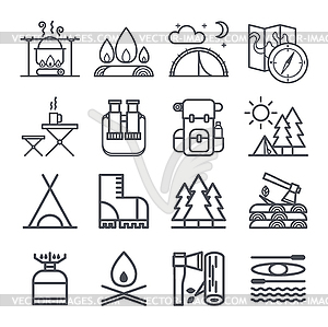 Set of Camping Equipment Symbols - vector image