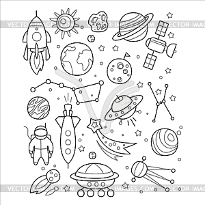 Space Objects in Handdrawn Style - vector image
