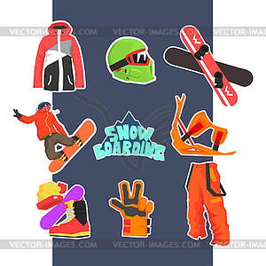 Snowboarding Icon Set - color vector clipart